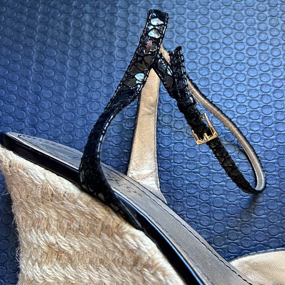 Franco Sarto Black Croc Espadrille Bow Wedge Sandals | Size 8.5 - Picture 10 of 11